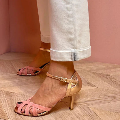 Noelia™ - Tacones de aguja con recortes, puntera descubierta y bloques de color - Rosa