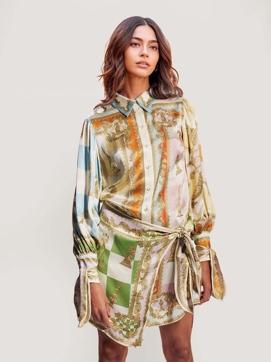 VESTIDO CAMISERO SATINADO ESTAMPADO