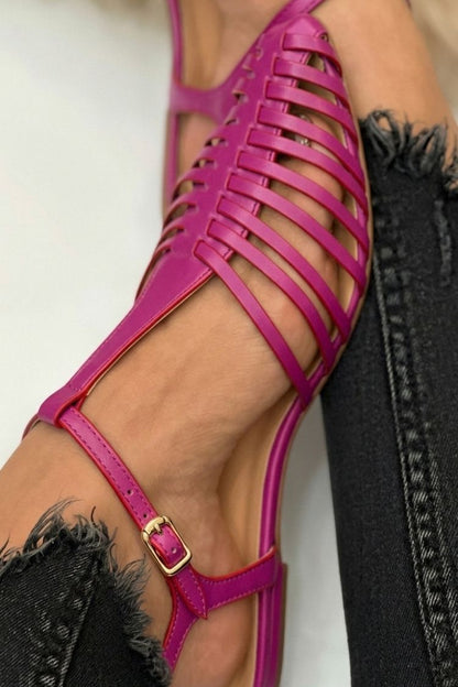 Francesca™ - Sandalias cut-out esenciales casual negras de punta con correa en T - Negro