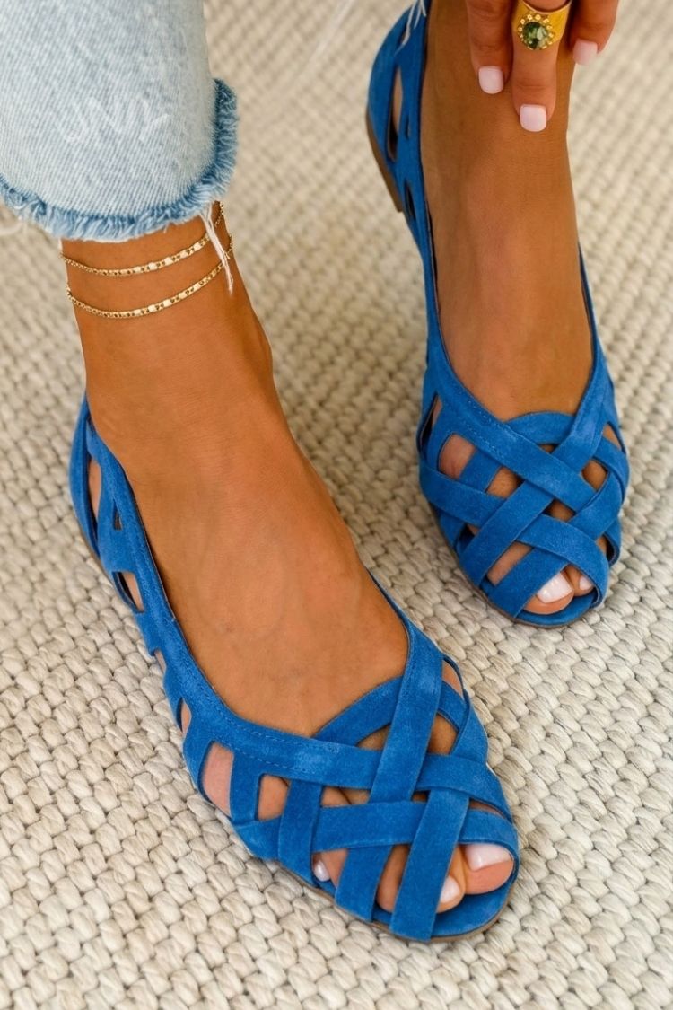 Ofelia™ - Sandalias de puntera abierta entrelazadas, casuales y planas con tiras cruzadas - Rojo