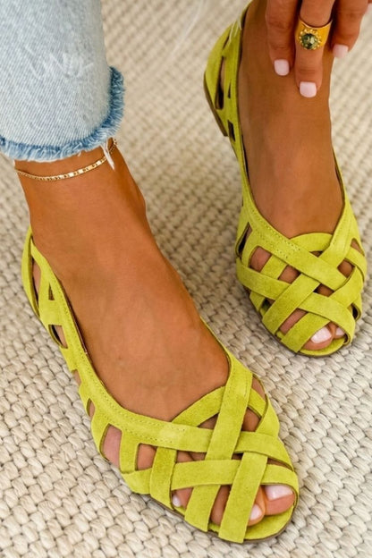 Ofelia™ - Sandalias de puntera abierta entrelazadas, casuales y planas con tiras cruzadas - Rojo