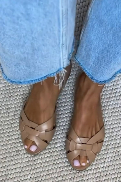 Isadora™ - Bailarinas de puntera abierta entrelazadas en ecopiel con tiras cruzadas y talón cerrado - Marrón