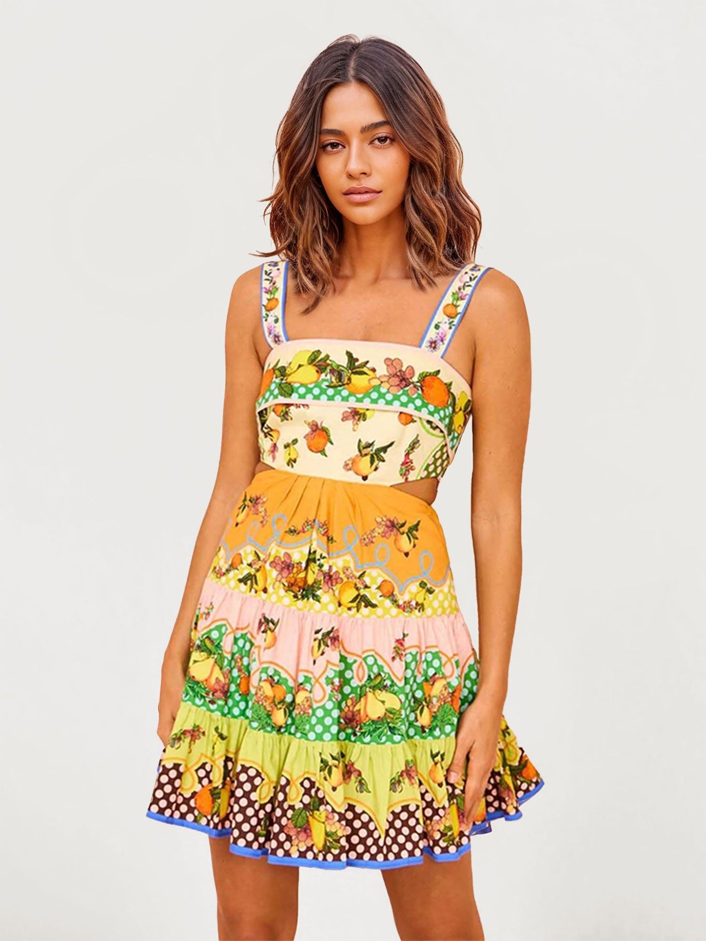 VESTIDO MINI ESTAMPADO CON ESCOTE RECTO