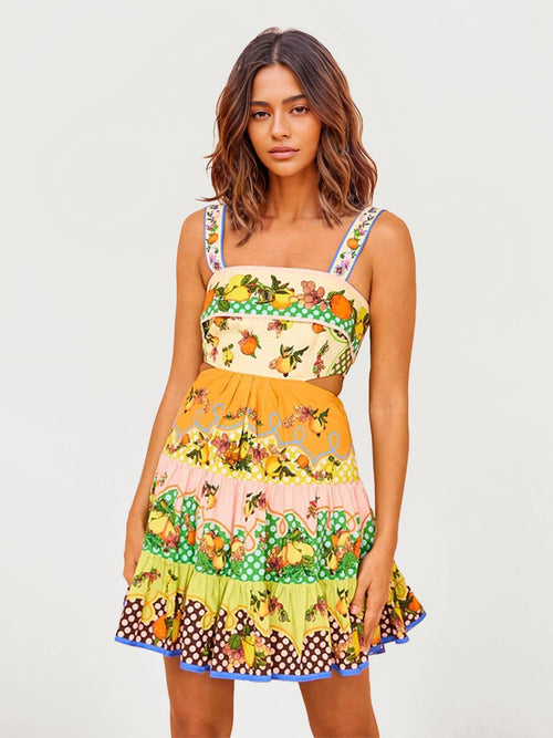 VESTIDO MINI ESTAMPADO CON ESCOTE RECTO