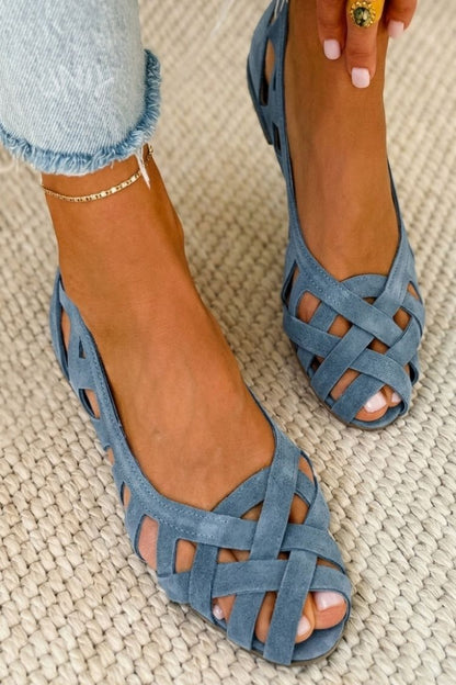 Ofelia™ - Sandalias de puntera abierta entrelazadas, casuales y planas con tiras cruzadas - Rojo