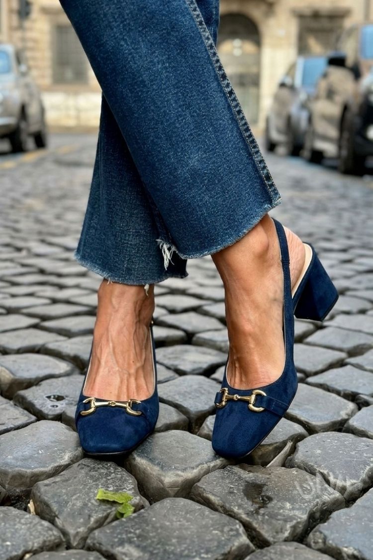 Elvira™ - Tacones de bloque slingback en ante color oliva - Verde