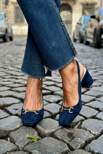Elvira™ - Tacones de bloque slingback en ante color oliva - Verde