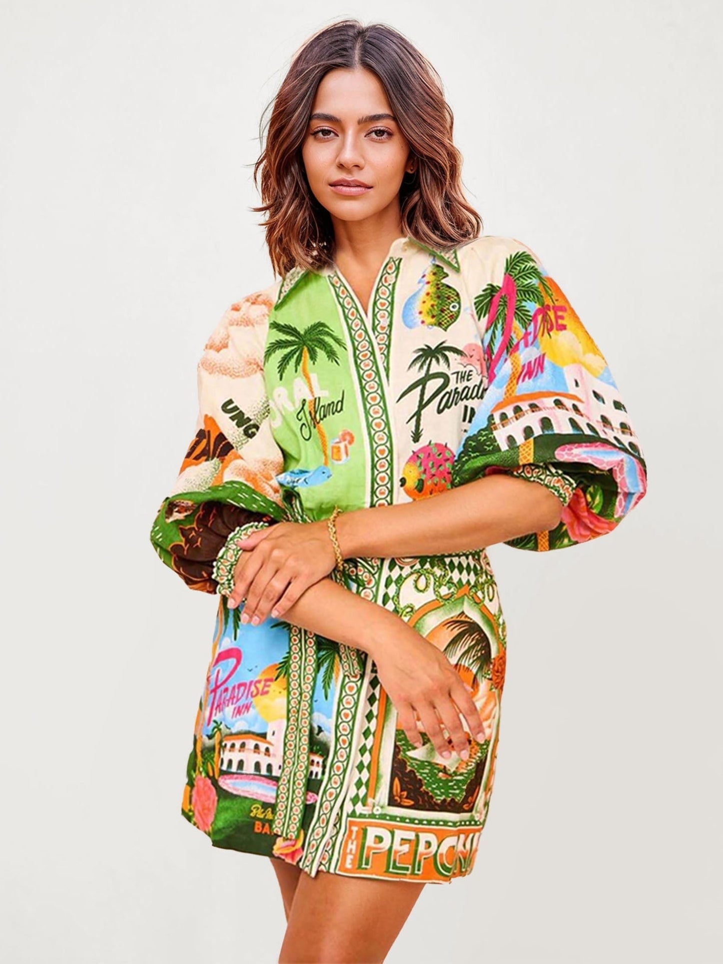 VESTIDO CAMISERO ESTAMPADO PARADISE