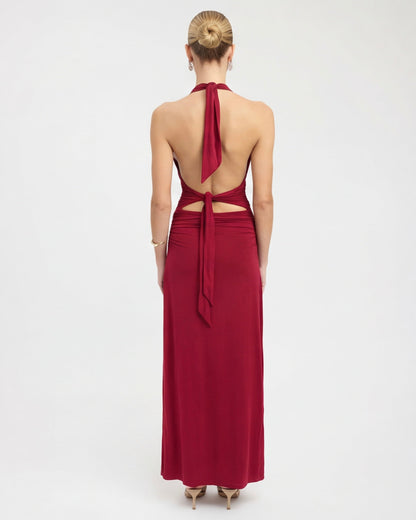VESTIDO LARGO HALTER CON ESPALDA DESCUBIERTA
