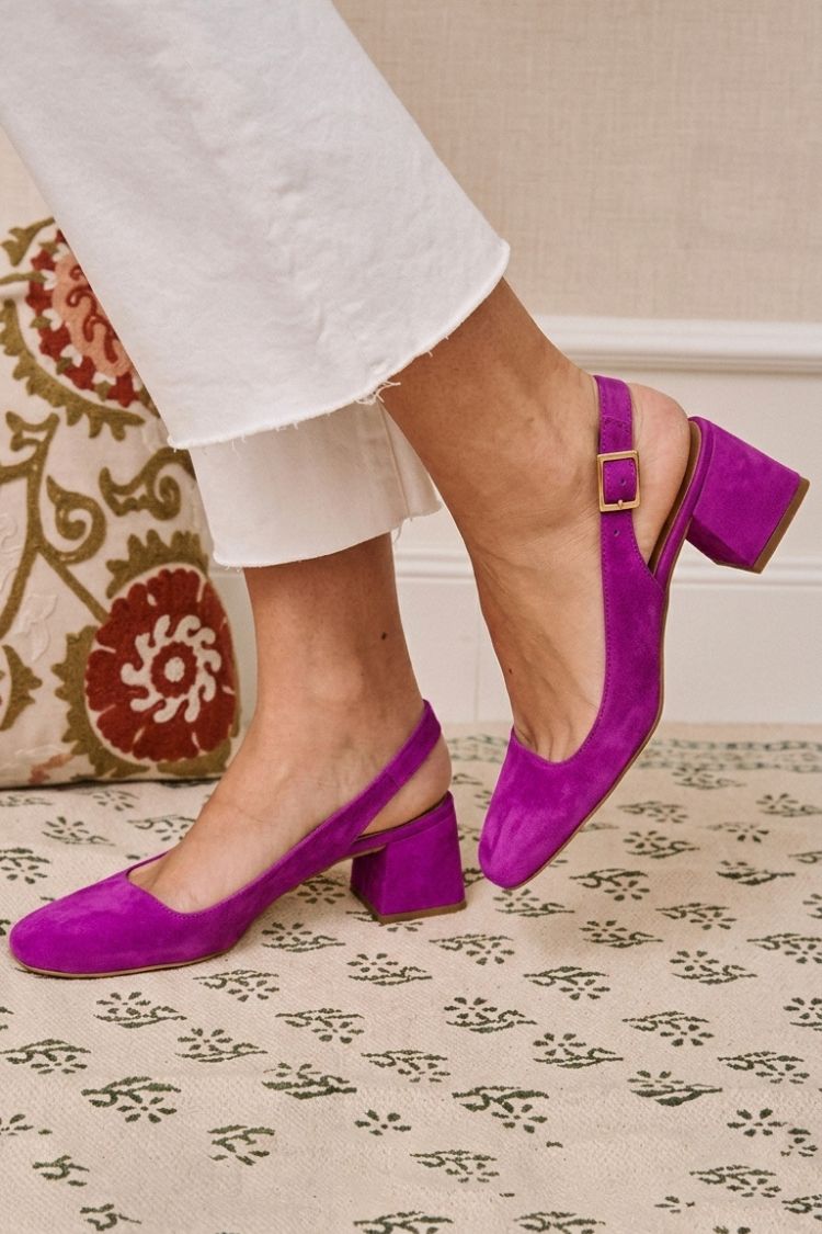 Flavia™ - Tacones slingback básicos de tacón grueso color caqui con puntera cuadrada y hebilla - Caqui