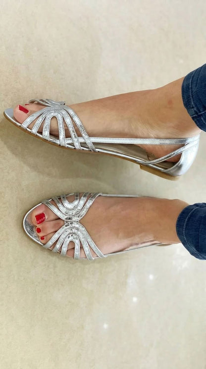 Bárbara™ - Sandalias con recortes, puntera descubierta, brillantes y metalizadas - Oro