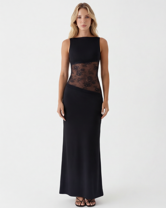 VESTIDO LARGO DETALLE TRANSPARENCIA