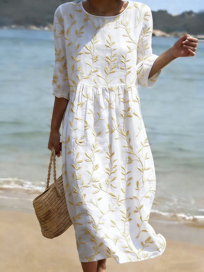 Jade vestido floral elegante color Blanco y dorado