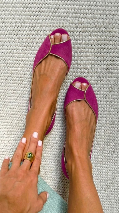 Paloma™ - Bailarinas de punta abierta estilo d'Orsay en ante beige y dorado - Beige