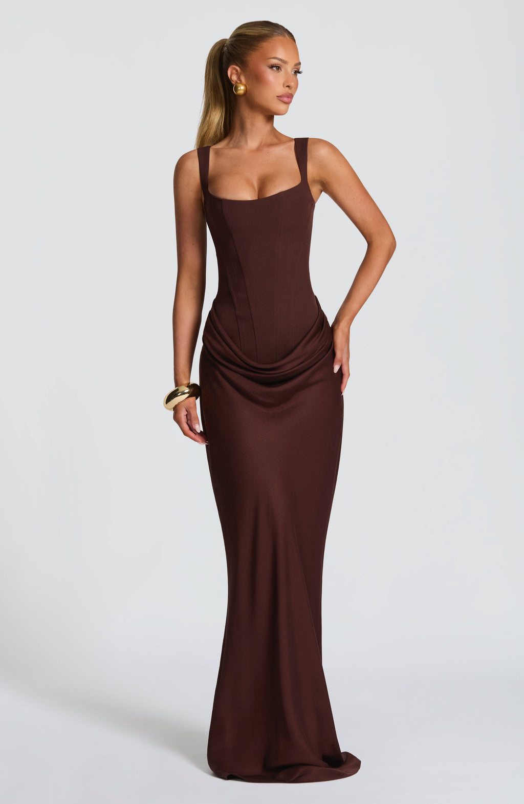 VESTIDO LARGO CORSET DRAPEADO