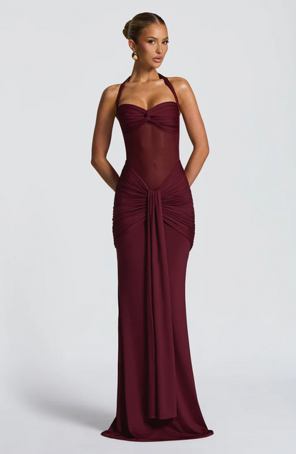 VESTIDO LARGO HALTER FRUNCIDO