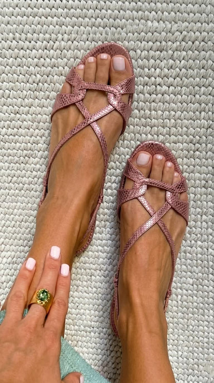 Aurelia™ - Sandalias slingback con efecto serpiente de tacón bajo bronce con punta abierta - Bronce