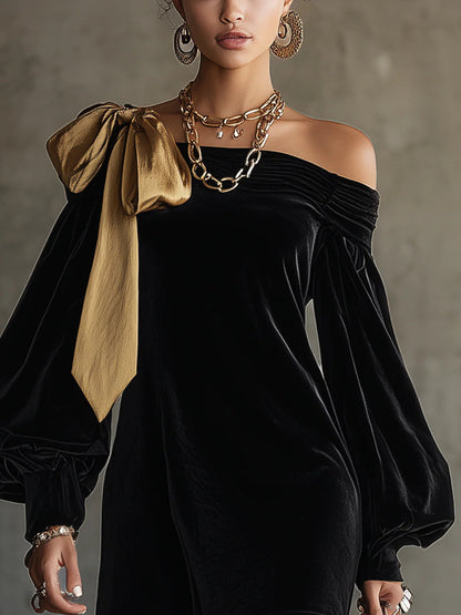 VESTIDO MINI TERCIOPELO HOMBROS DESCUBIERTOS