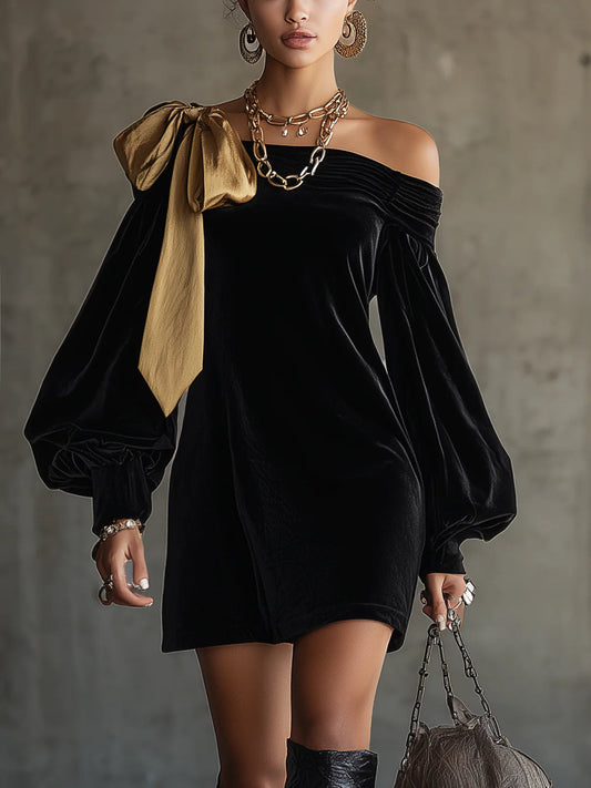 VESTIDO MINI TERCIOPELO HOMBROS DESCUBIERTOS