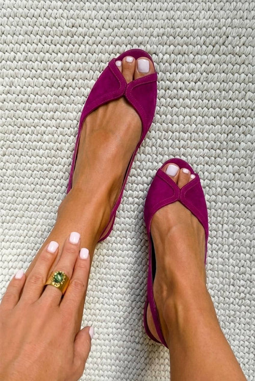 Valeria™ - Bailarinas slingback de ante con puntera abierta chic fucsia - Fucsia