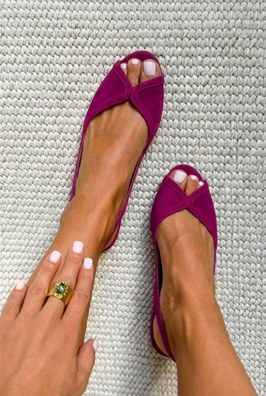 Valeria™ - Bailarinas slingback de ante con puntera abierta chic fucsia - Fucsia