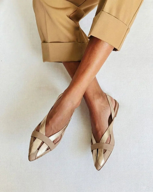 Sabina™ - Bailarinas slingback bloque de color chic oro a punta - Oro