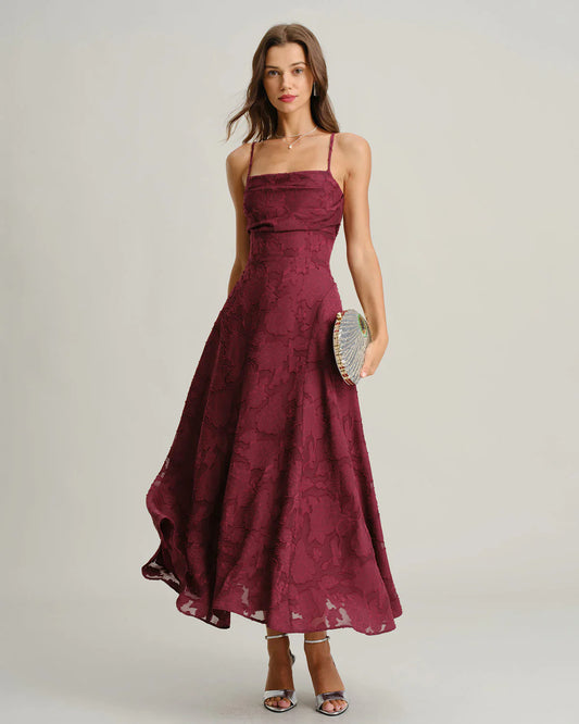 MARIELA - VESTIDO LARGO LISO DE JACQUARD