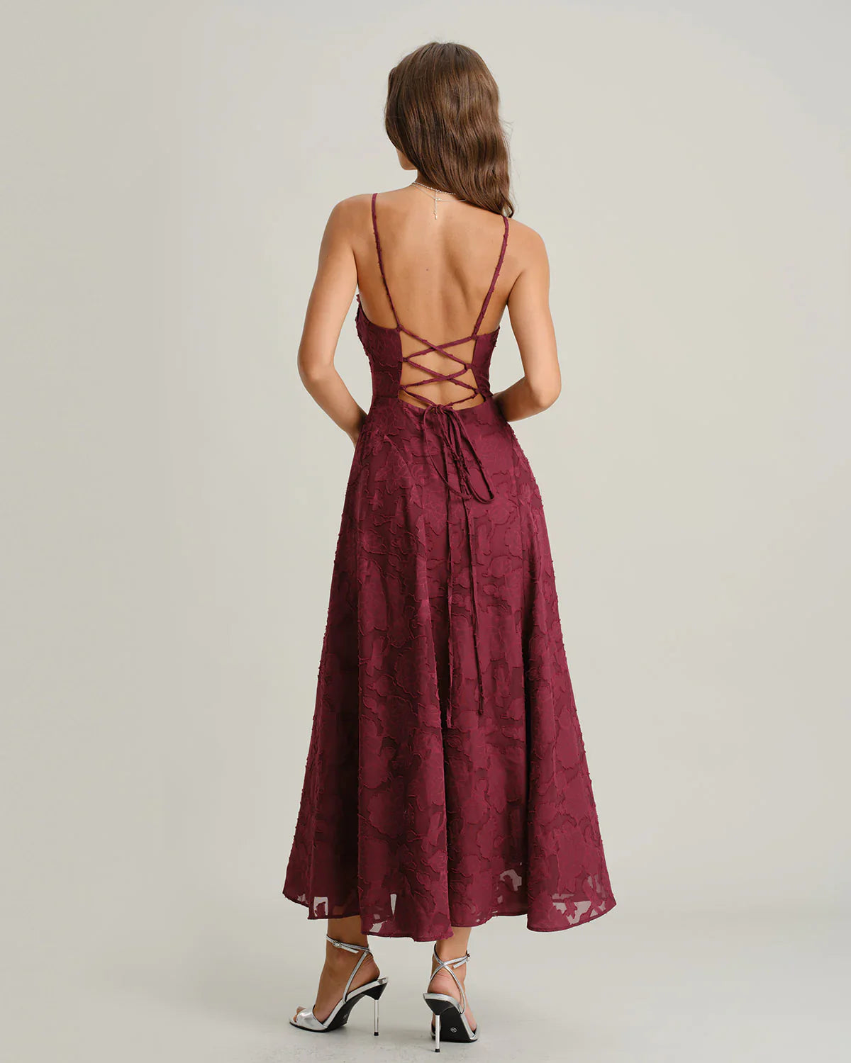 MARIELA - VESTIDO LARGO LISO DE JACQUARD