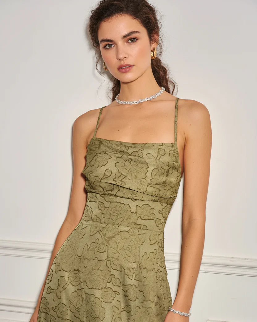 MARIELA - VESTIDO LARGO LISO DE JACQUARD