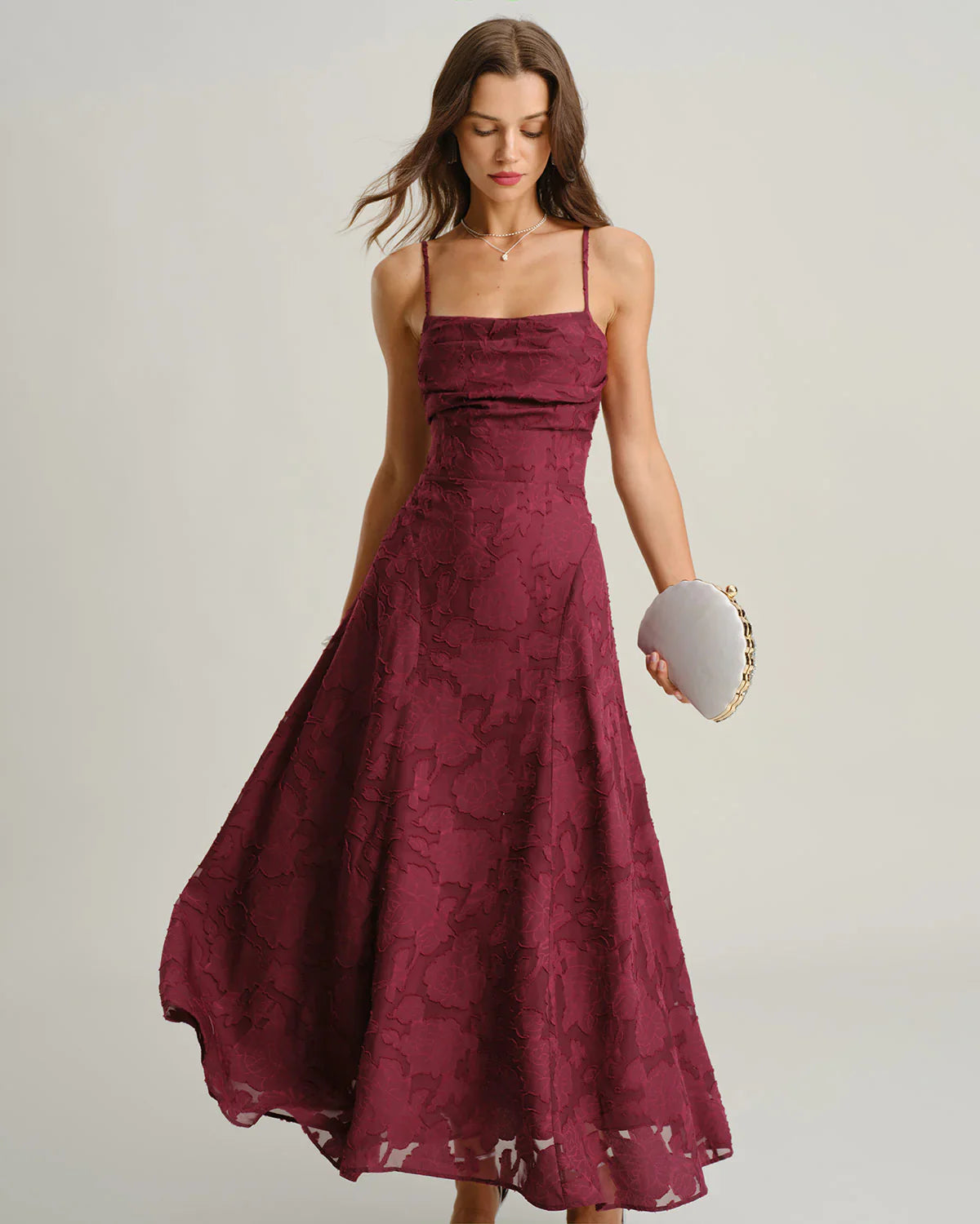 MARIELA - VESTIDO LARGO LISO DE JACQUARD