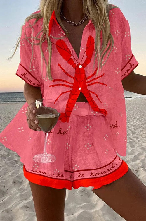 Riviera - conjunto rosa coral de camisa y pantalón corto