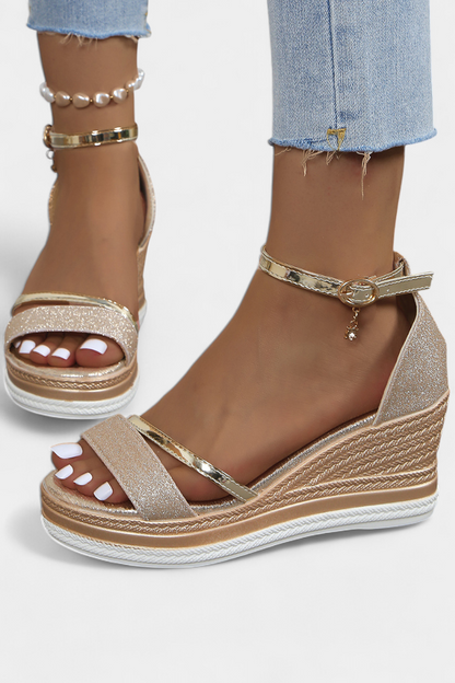 Corinne Sandalias Ortopédicas con Plataforma Wedge y Acabado Brillante