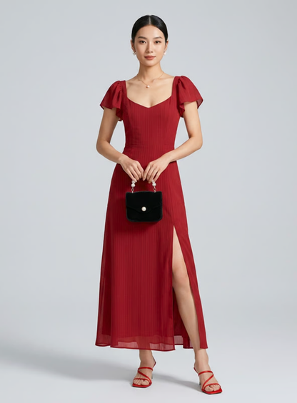 LOU - VESTIDO LARGO DE JACQUARD CON CUELLO CORAZÓN