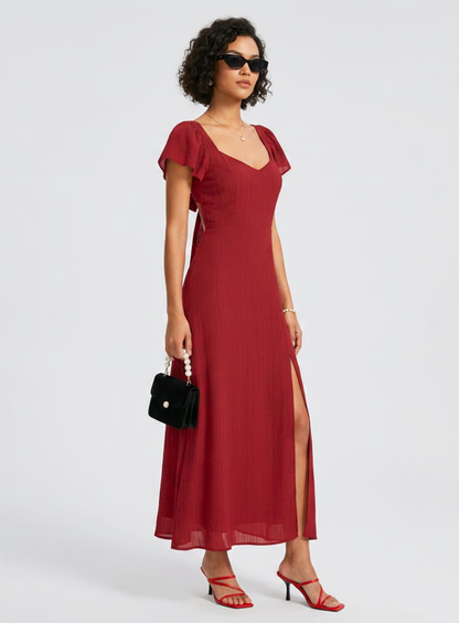 LOU - VESTIDO LARGO DE JACQUARD CON CUELLO CORAZÓN