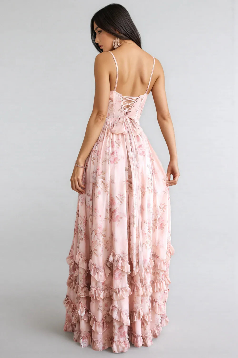 VERONICA - VESTIDO MAXI CON ESCOTE EN V Y VOLANTES