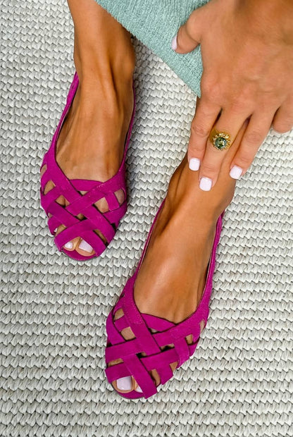 Ofelia™ - Sandalias de puntera abierta entrelazadas, casuales y planas con tiras cruzadas - Rojo