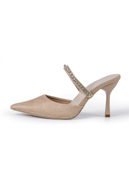 Sandalias de tacón alto con punta afilada adornadas con strass