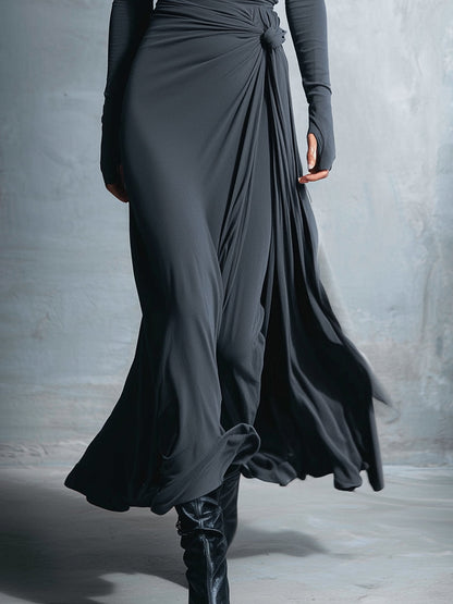 VESTIDO LARGO DRAPEADO CON NUDO LATERAL