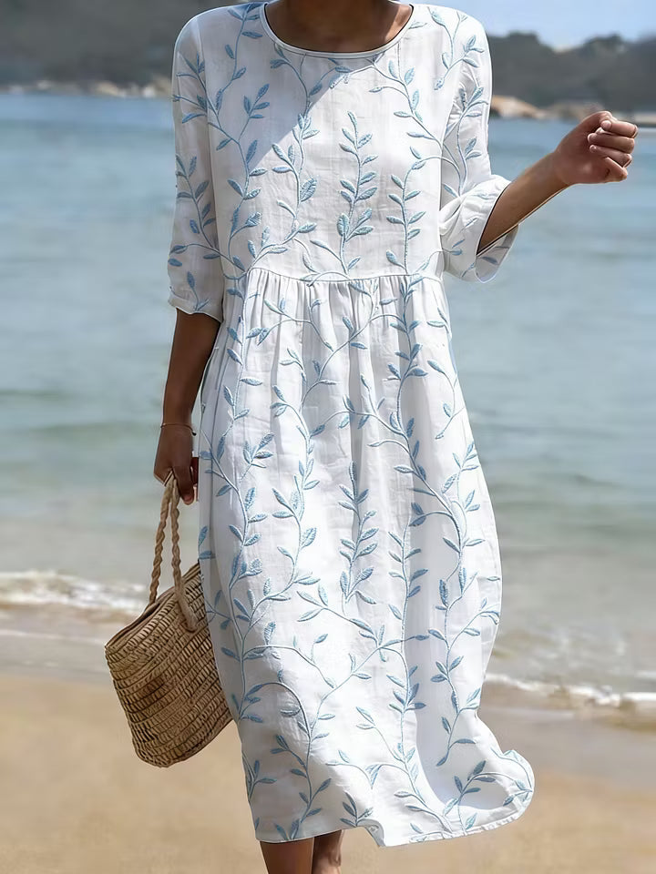 Jade vestido floral elegante color Blanco y azul