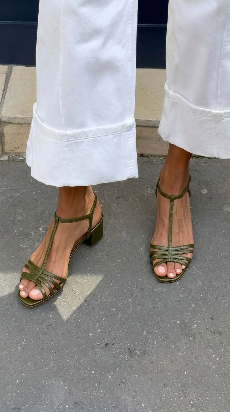 Vittoria™ - Sandalias metalizadas con hebilla, correa en T y tacón de bloque - Oro