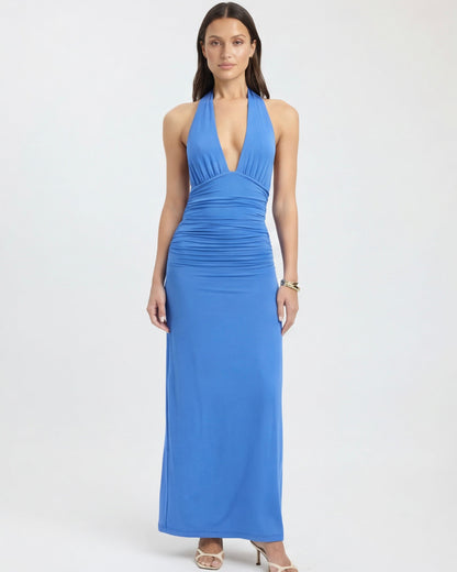 VESTIDO LARGO HALTER CON ESPALDA DESCUBIERTA