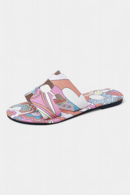 Berenice Sandalias Planas Multicolores con Estampado Tropical