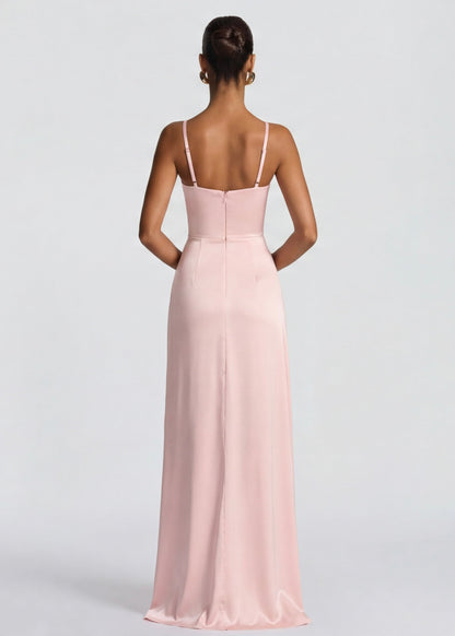 VESTIDO LARGO SATINADO CON ABERTURA