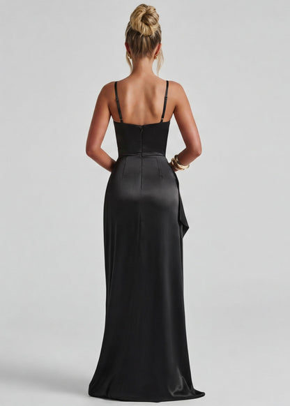 VESTIDO LARGO SATINADO CON ABERTURA