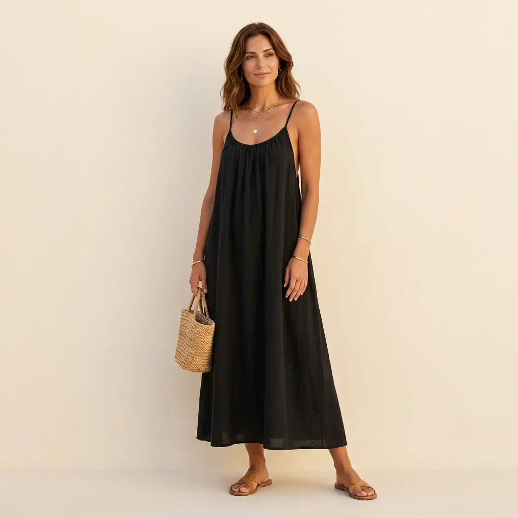 Nerea vestido fluido de espalda abierta en modelo largo y corto