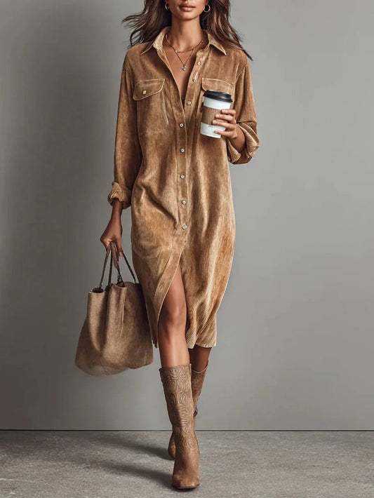 VESTIDO CAMISERO MIDI DE PANA