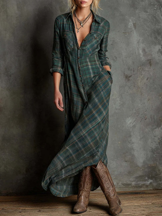 VESTIDO CAMISERO LARGO CUADROS