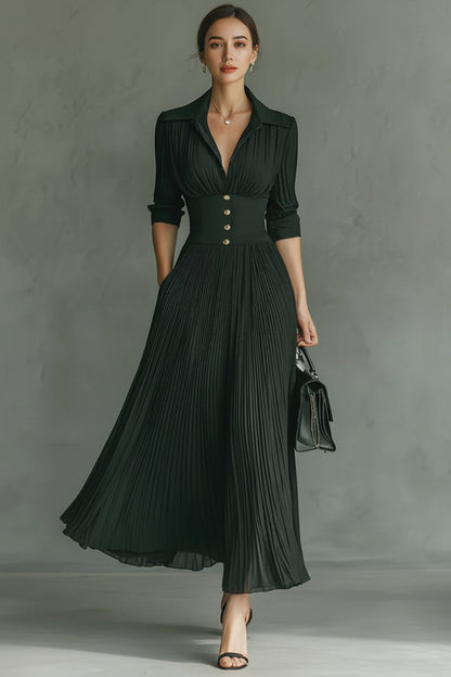 VESTIDO MIDI PLISADO CON CINTURA MARCADA