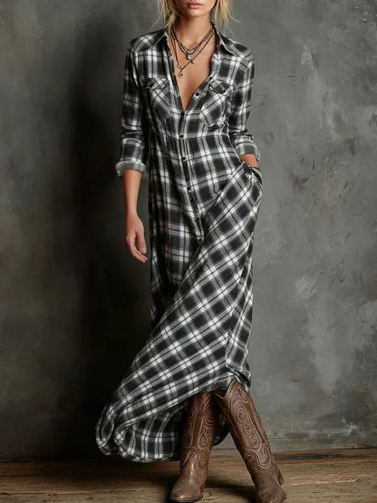 VESTIDO CAMISERO LARGO CUADROS