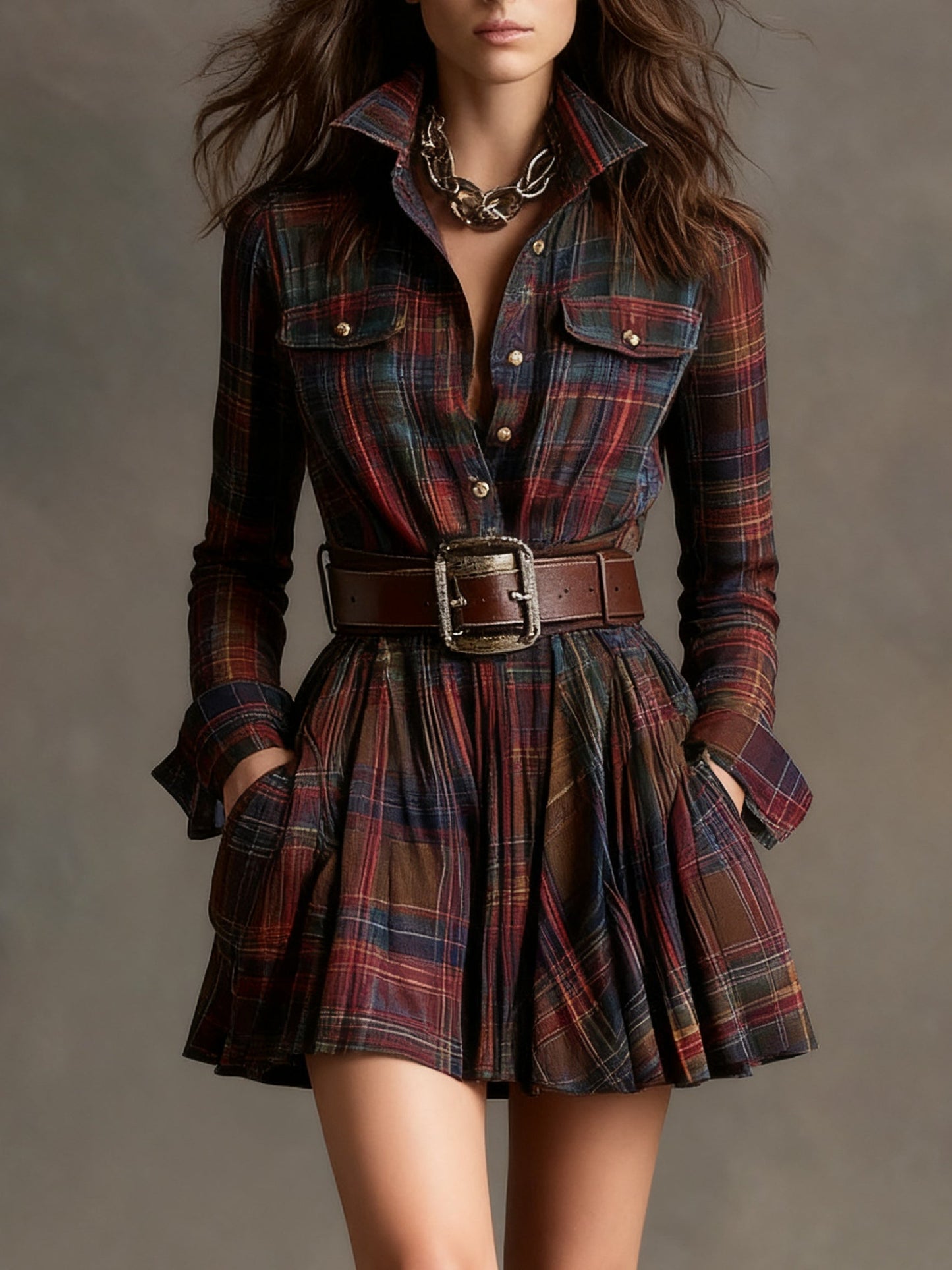 VESTIDO MINI CUADROS CON CINTURÓN